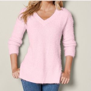 V-neck fuzzy sweater